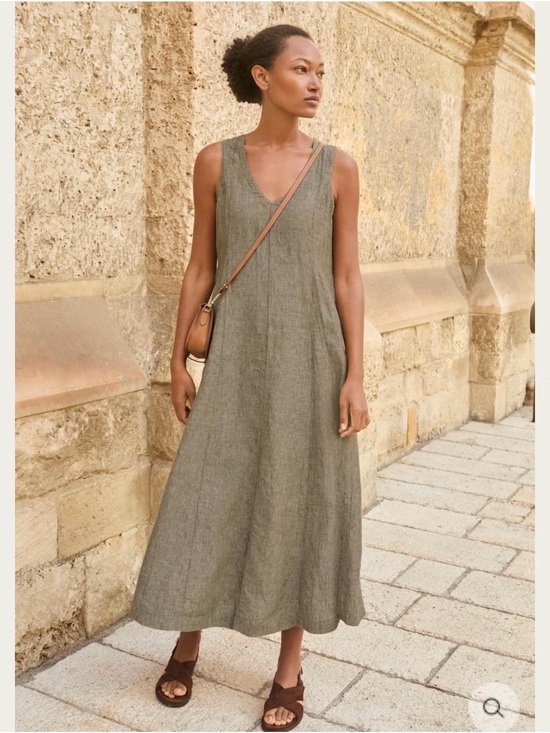 Poetry Dresses & Skirts - Poetry Yarn Dyed Linen V-Neck Maxi Dress in Red Minimalist Summer